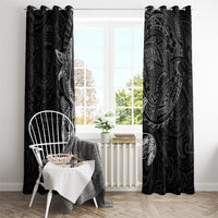 Hawaiian Monk Seal and Whale Window Curtain Kakau Tribal Pattern Grayscale LT03 - Polynesian Pride