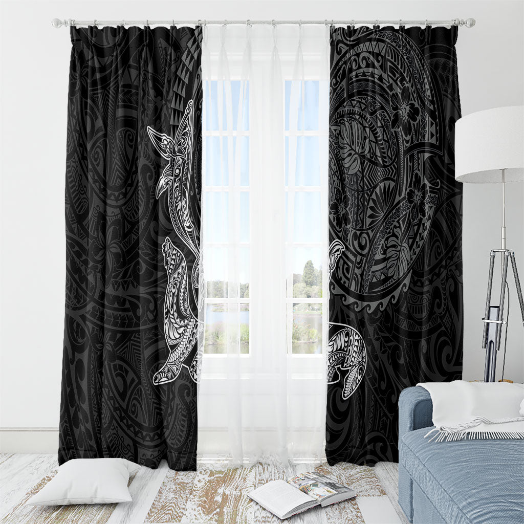 Hawaiian Monk Seal and Whale Window Curtain Kakau Tribal Pattern Grayscale LT03 - Polynesian Pride