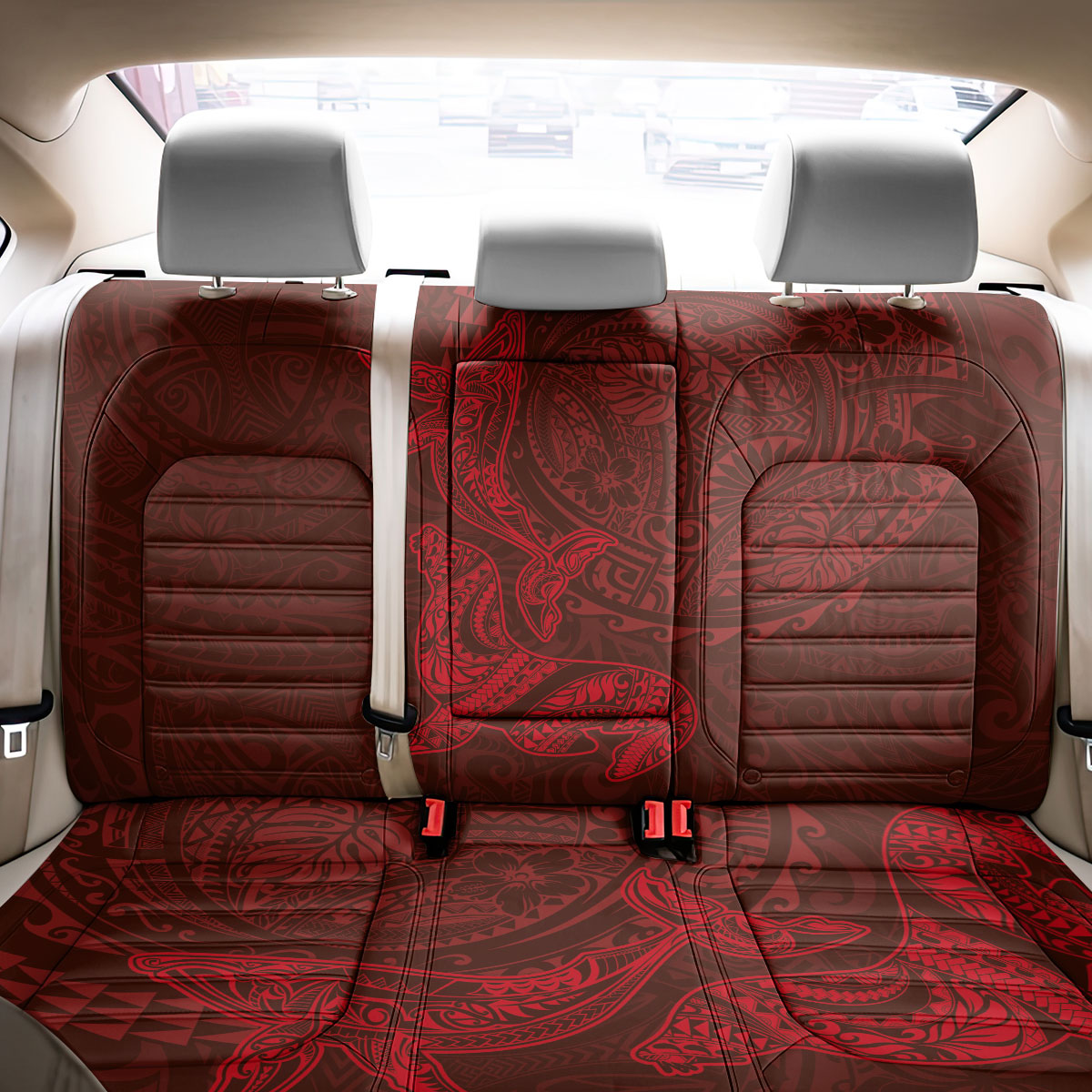 Hawaiian Monk Seal and Whale Back Car Seat Cover Kakau Tribal Pattern Red Color LT03 - Polynesian Pride
