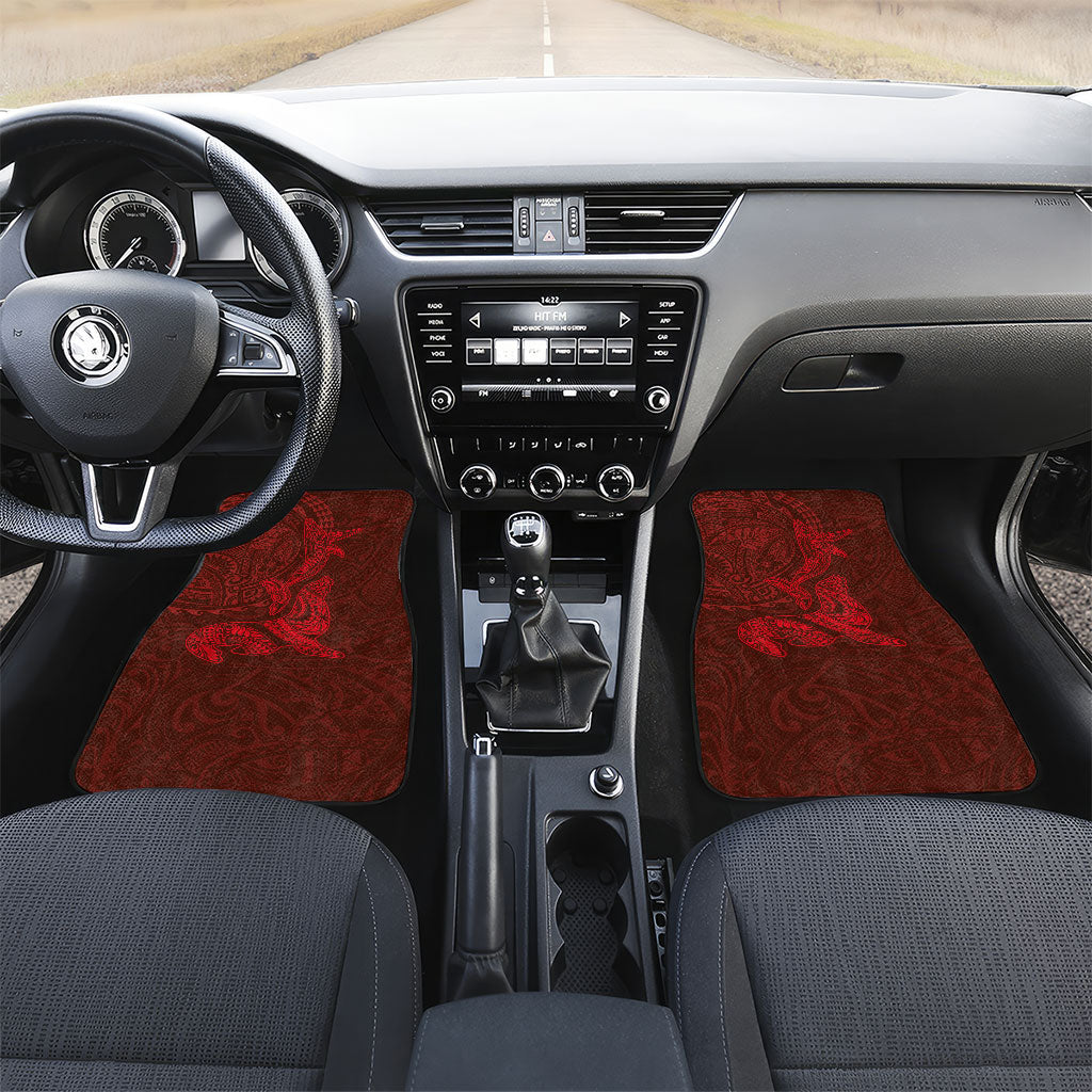 Hawaiian Monk Seal and Whale Car Mats Kakau Tribal Pattern Red Color LT03 Set 2pcs - Front Red - Polynesian Pride
