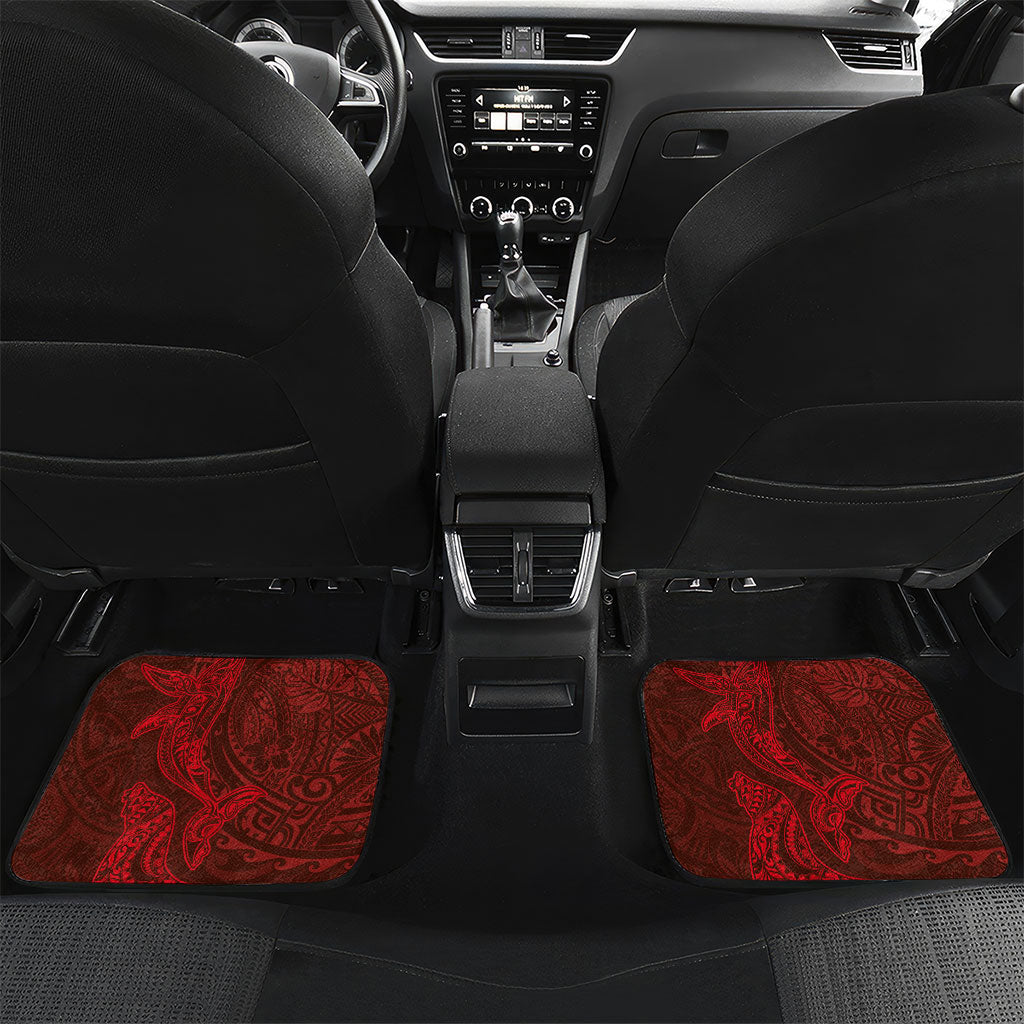 Hawaiian Monk Seal and Whale Car Mats Kakau Tribal Pattern Red Color LT03 Set 2pcs - Back Red - Polynesian Pride