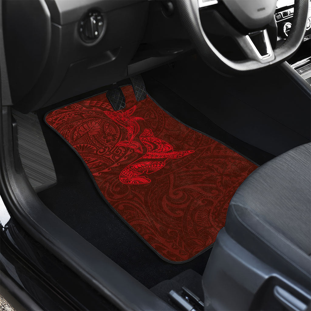 Hawaiian Monk Seal and Whale Car Mats Kakau Tribal Pattern Red Color LT03 - Polynesian Pride