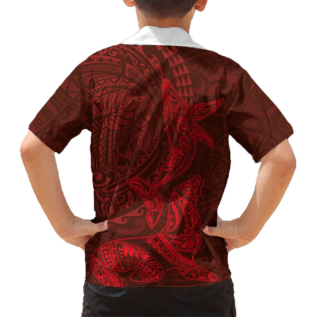 Hawaiian Monk Seal and Whale Family Matching Mermaid Dress and Hawaiian Shirt Kakau Tribal Pattern Red Color LT03 - Polynesian Pride
