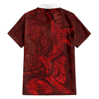 Hawaiian Monk Seal and Whale Family Matching Puletasi and Hawaiian Shirt Kakau Tribal Pattern Red Color LT03 - Polynesian Pride