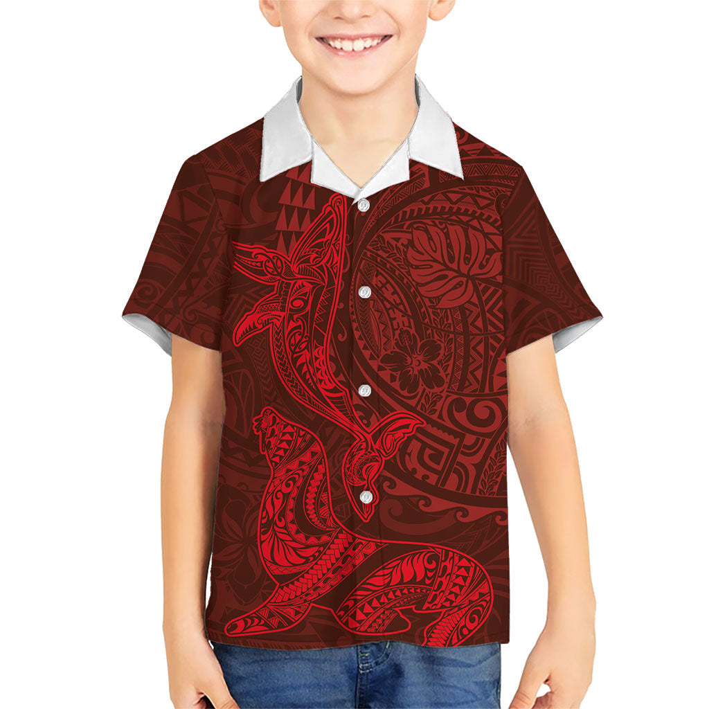 Hawaiian Monk Seal and Whale Hawaiian Shirt Kakau Tribal Pattern Red Color LT03 - Polynesian Pride