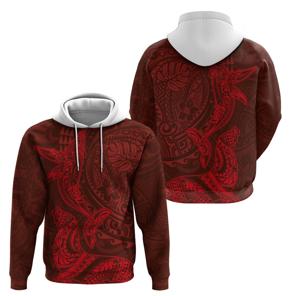 Hawaiian Monk Seal and Whale Hoodie Kakau Tribal Pattern Red Color LT03 - Polynesian Pride
