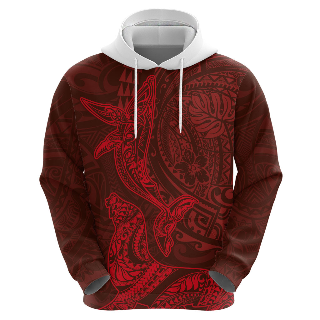 Hawaiian Monk Seal and Whale Hoodie Kakau Tribal Pattern Red Color LT03 - Polynesian Pride
