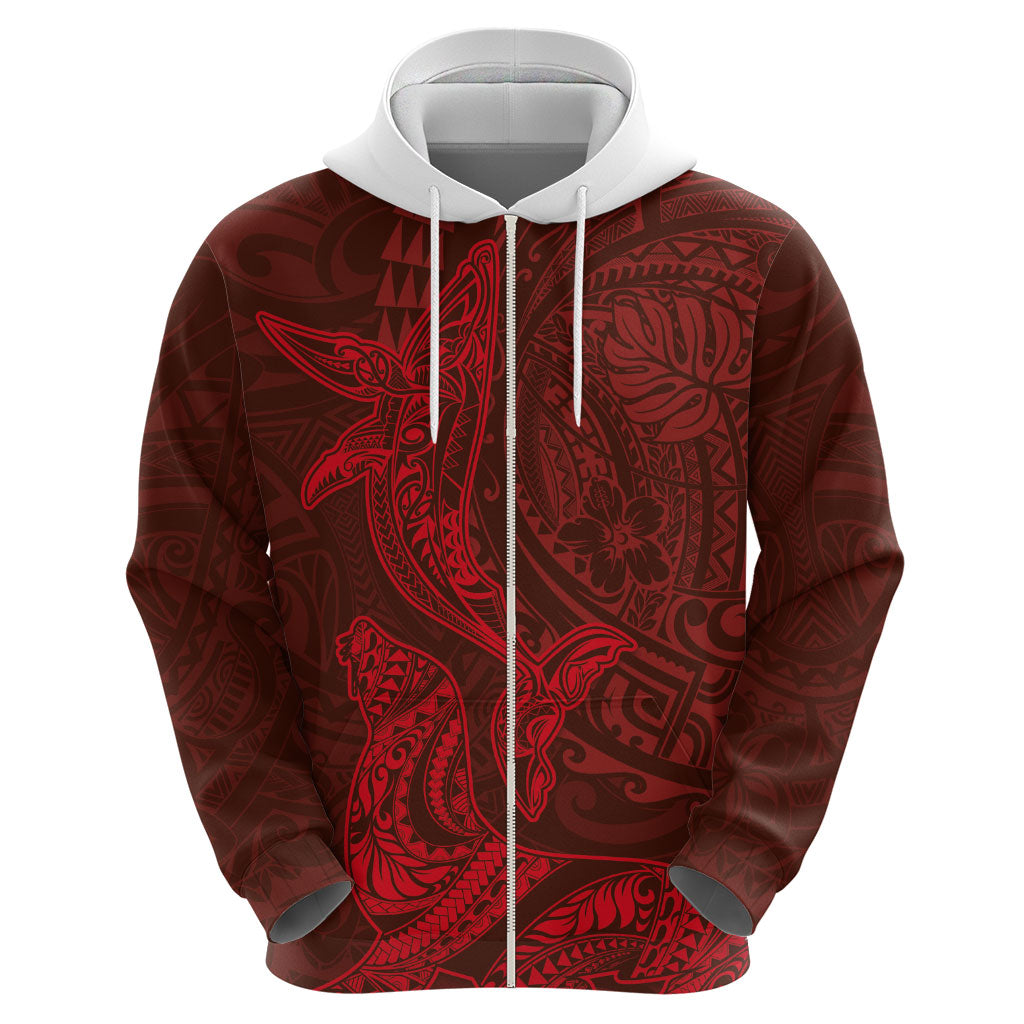 Hawaiian Monk Seal and Whale Hoodie Kakau Tribal Pattern Red Color LT03 - Polynesian Pride
