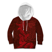 Hawaiian Monk Seal and Whale Kid Hoodie Kakau Tribal Pattern Red Color LT03 Hoodie Red - Polynesian Pride