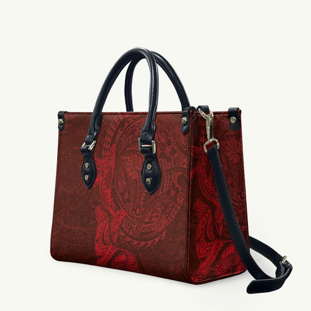 Hawaiian Monk Seal and Whale Leather Bag Kakau Tribal Pattern Red Color LT03 Red - Polynesian Pride