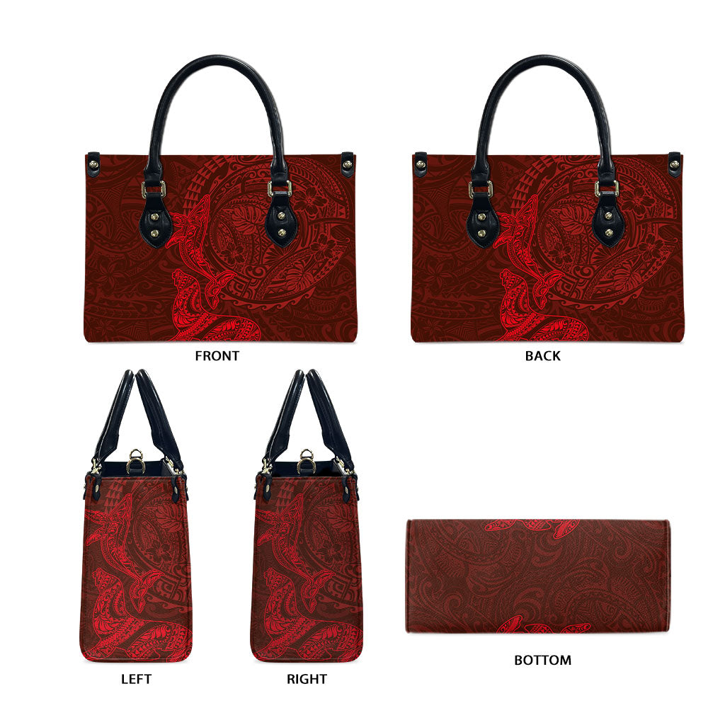 Hawaiian Monk Seal and Whale Leather Bag Kakau Tribal Pattern Red Color LT03 - Polynesian Pride
