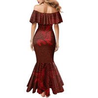 Hawaiian Monk Seal and Whale Mermaid Dress Kakau Tribal Pattern Red Color LT03 - Polynesian Pride