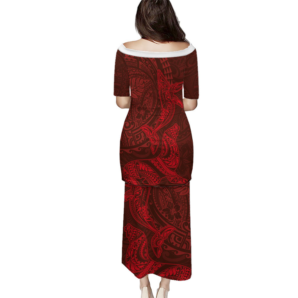 Hawaiian Monk Seal and Whale Puletasi Kakau Tribal Pattern Red Color LT03 - Polynesian Pride