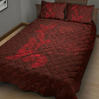 Hawaiian Monk Seal and Whale Quilt Bed Set Kakau Tribal Pattern Red Color LT03 - Polynesian Pride