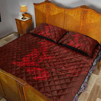 Hawaiian Monk Seal and Whale Quilt Bed Set Kakau Tribal Pattern Red Color LT03 - Polynesian Pride