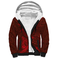 Hawaiian Monk Seal and Whale Sherpa Hoodie Kakau Tribal Pattern Red Color LT03 Unisex Red - Polynesian Pride