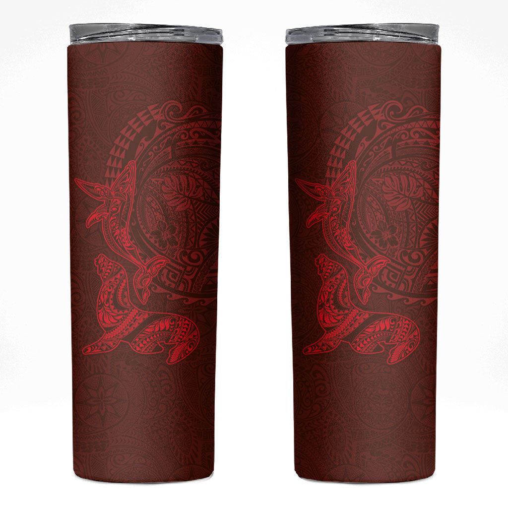 Hawaiian Monk Seal and Whale Skinny Tumbler Kakau Tribal Pattern Red Color LT03 Red - Polynesian Pride