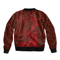 Hawaiian Monk Seal and Whale Sleeve Zip Bomber Jacket Kakau Tribal Pattern Red Color LT03 - Polynesian Pride