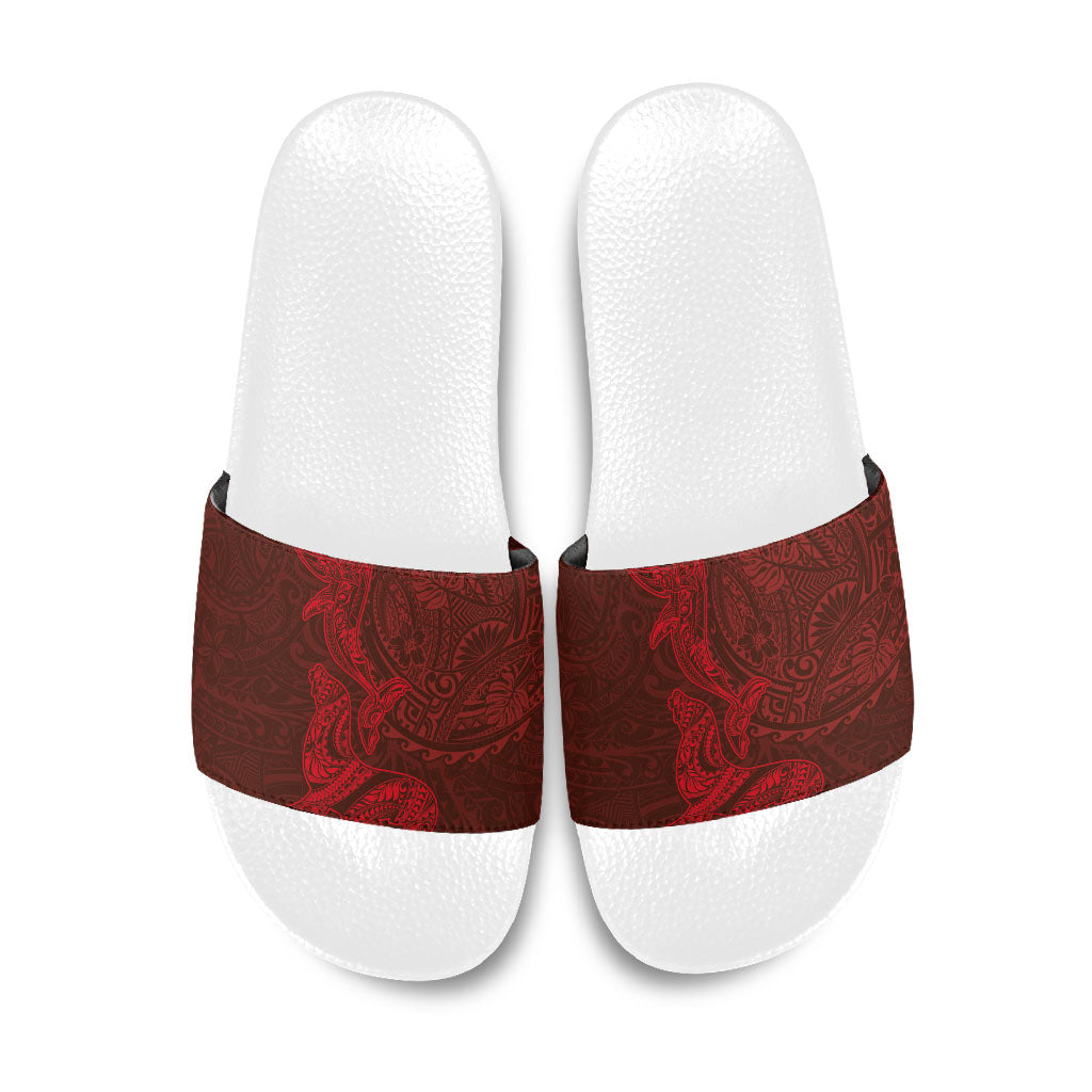 Hawaiian Monk Seal and Whale Slide Sandals Kakau Tribal Pattern Red Color LT03 Red - Polynesian Pride