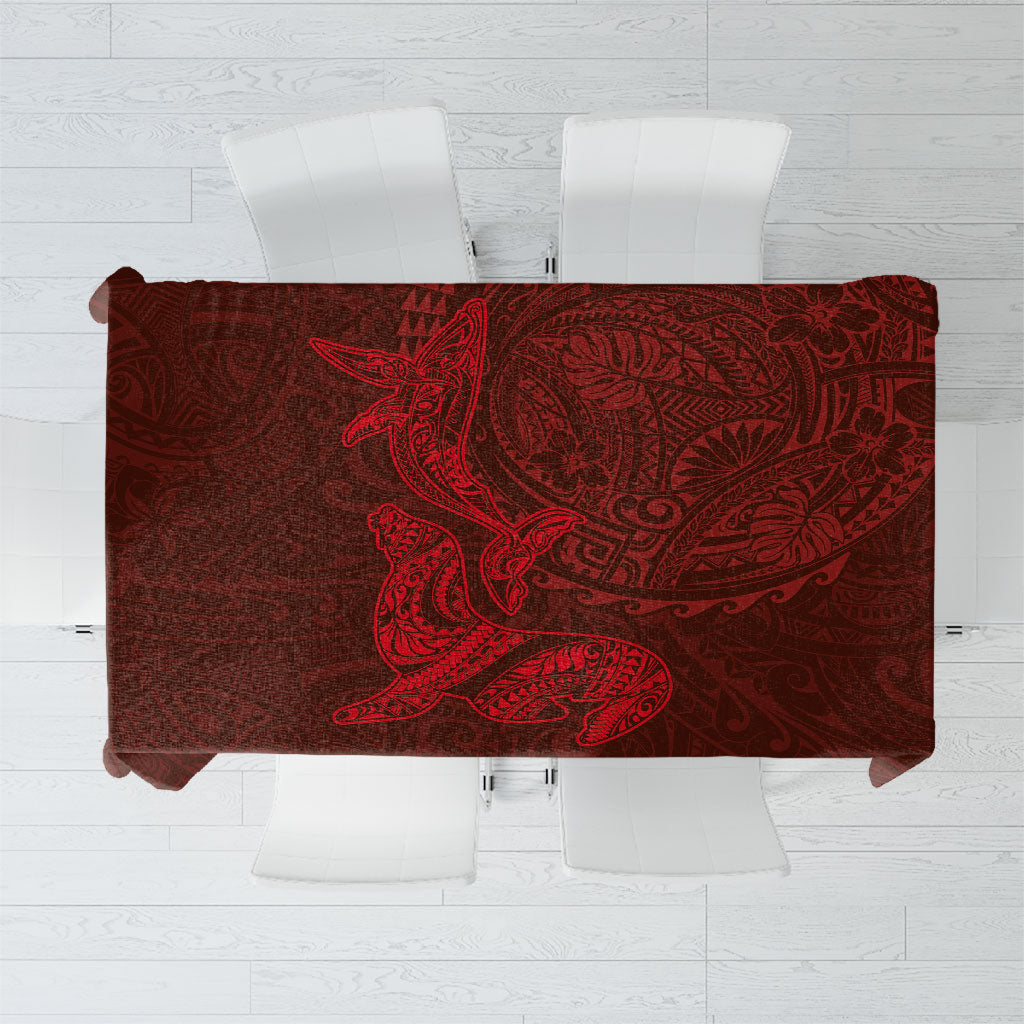 Hawaiian Monk Seal and Whale Tablecloth Kakau Tribal Pattern Red Color LT03 Red - Polynesian Pride