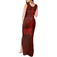 Hawaiian Monk Seal and Whale Tank Maxi Dress Kakau Tribal Pattern Red Color LT03 - Polynesian Pride