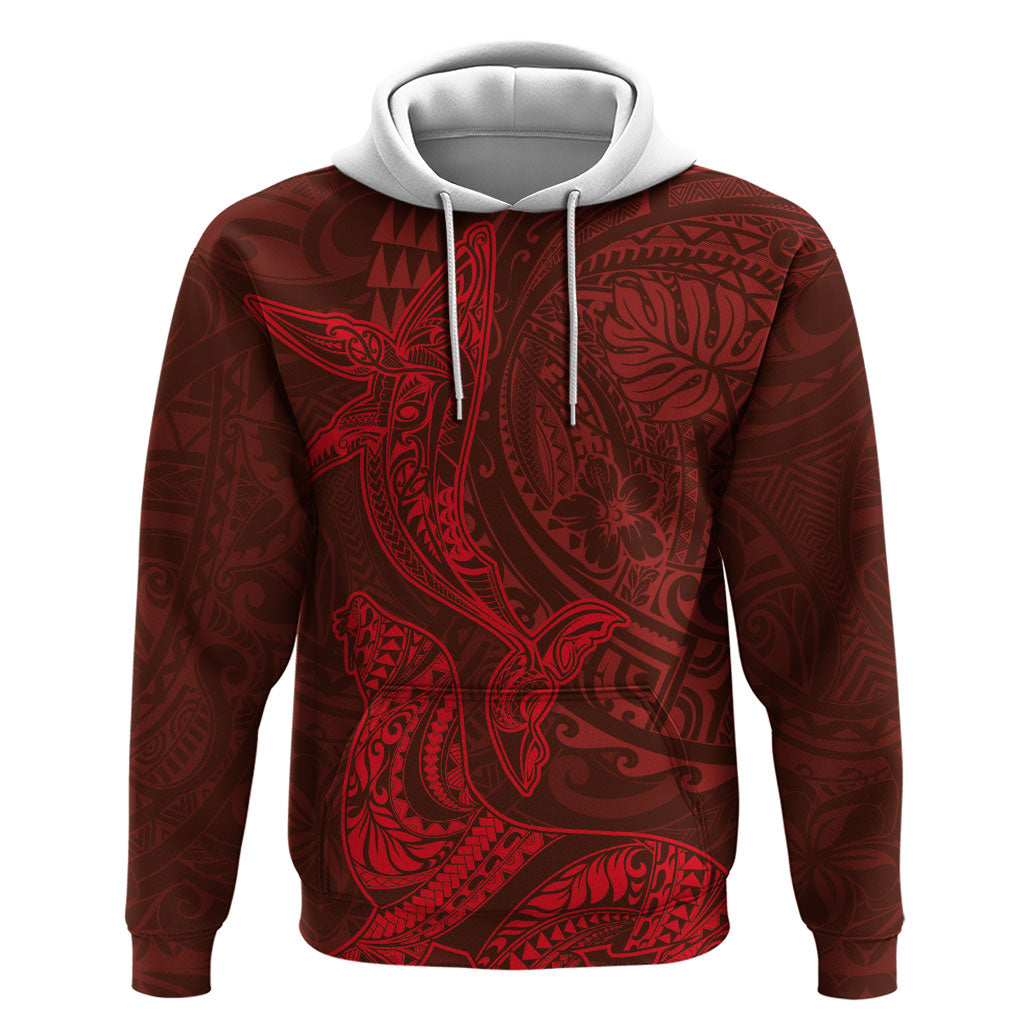 Hawaiian Monk Seal and Whale Zip Hoodie Kakau Tribal Pattern Red Color LT03 Pullover Hoodie Red - Polynesian Pride