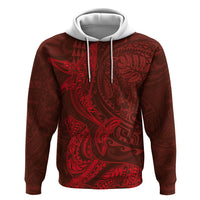 Hawaiian Monk Seal and Whale Zip Hoodie Kakau Tribal Pattern Red Color LT03 Pullover Hoodie Red - Polynesian Pride