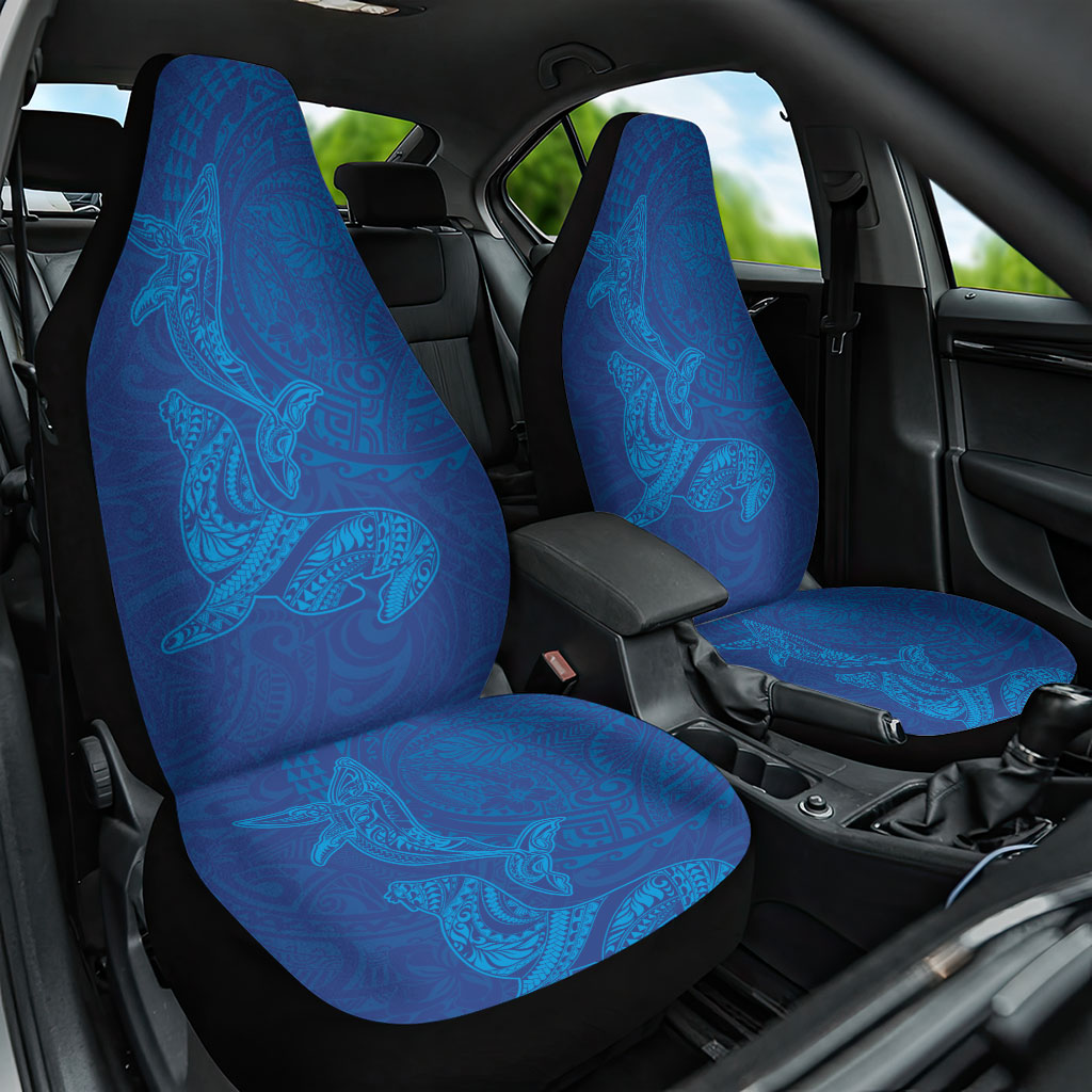 Hawaiian Monk Seal and Whale Car Seat Cover Kakau Tribal Pattern Blue Color