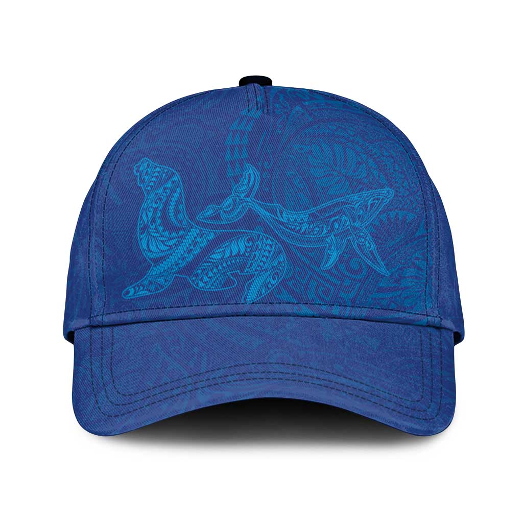 Hawaiian Monk Seal and Whale Classic Cap Kakau Tribal Pattern Blue Color LT03 Universal Fit Blue - Polynesian Pride