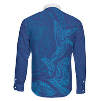 Hawaiian Monk Seal and Whale Family Matching Long Sleeve Bodycon Dress and Hawaiian Shirt Kakau Tribal Pattern Blue Color LT03 - Polynesian Pride