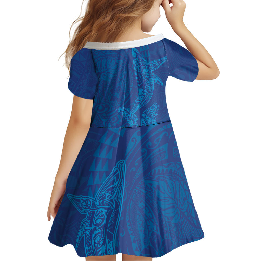 Hawaiian Monk Seal and Whale Family Matching Off Shoulder Maxi Dress and Hawaiian Shirt Kakau Tribal Pattern Blue Color LT03 - Polynesian Pride