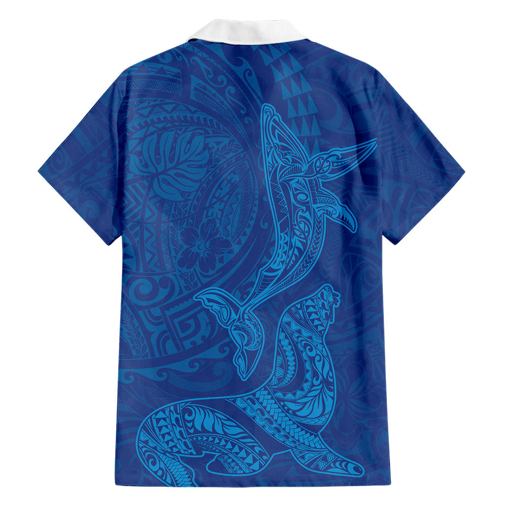 Hawaiian Monk Seal and Whale Hawaiian Shirt Kakau Tribal Pattern Blue Color LT03 - Polynesian Pride