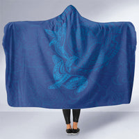 Hawaiian Monk Seal and Whale Hooded Blanket Kakau Tribal Pattern Blue Color LT03 One Size Blue - Polynesian Pride