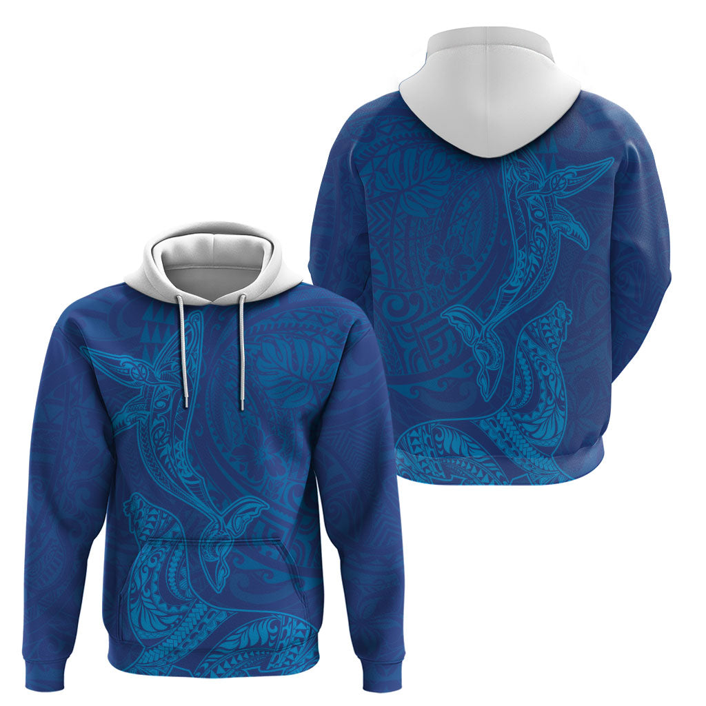 Hawaiian Monk Seal and Whale Hoodie Kakau Tribal Pattern Blue Color LT03 - Polynesian Pride