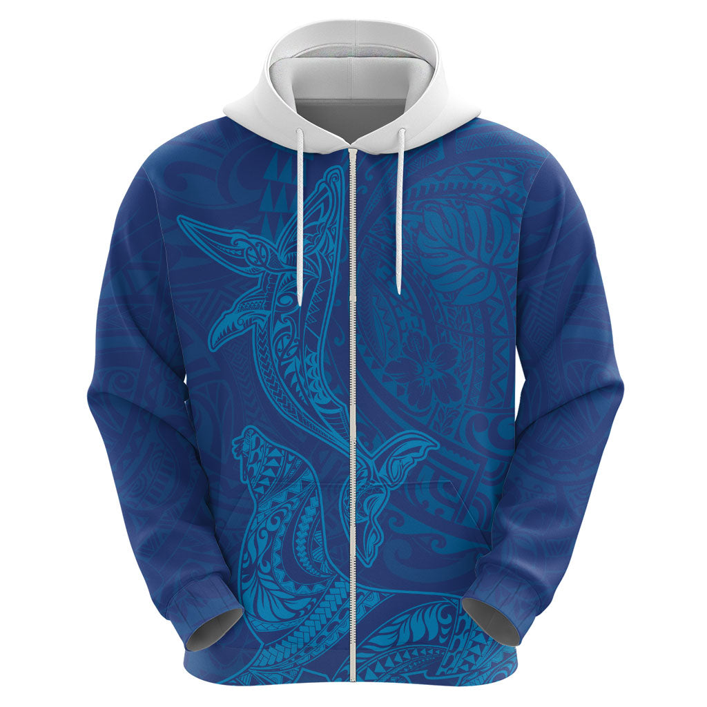 Hawaiian Monk Seal and Whale Hoodie Kakau Tribal Pattern Blue Color LT03 - Polynesian Pride