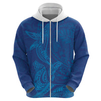 Hawaiian Monk Seal and Whale Hoodie Kakau Tribal Pattern Blue Color LT03 - Polynesian Pride