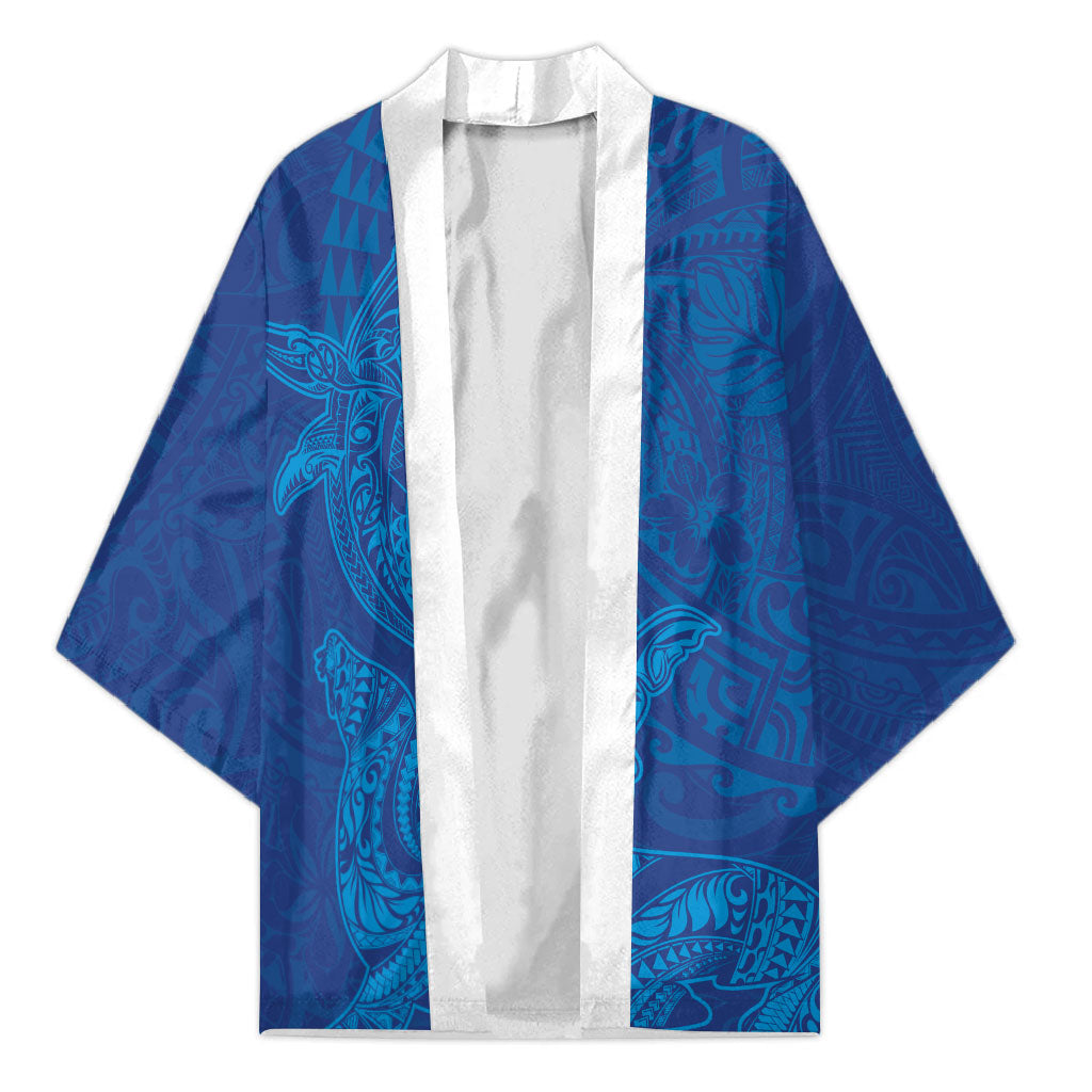 Hawaiian Monk Seal and Whale Kimono Kakau Tribal Pattern Blue Color LT03 Unisex Blue - Polynesian Pride