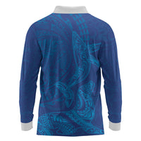 Hawaiian Monk Seal and Whale Long Sleeve Polo Shirt Kakau Tribal Pattern Blue Color LT03 - Polynesian Pride