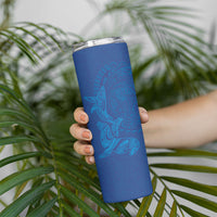 Hawaiian Monk Seal and Whale Skinny Tumbler Kakau Tribal Pattern Blue Color LT03 - Polynesian Pride