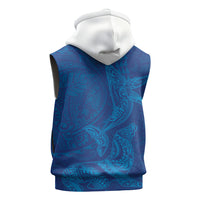Hawaiian Monk Seal and Whale Sleeveless Zip Hoodie Kakau Tribal Pattern Blue Color LT03 - Polynesian Pride