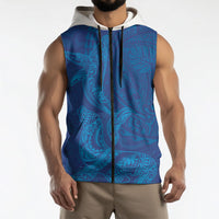 Hawaiian Monk Seal and Whale Sleeveless Zip Hoodie Kakau Tribal Pattern Blue Color LT03 - Polynesian Pride