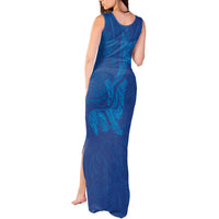 Hawaiian Monk Seal and Whale Tank Maxi Dress Kakau Tribal Pattern Blue Color LT03 - Polynesian Pride