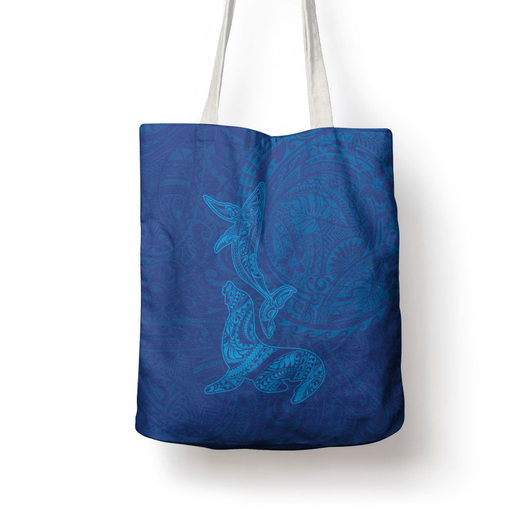 Hawaiian Monk Seal and Whale Tote Bag Kakau Tribal Pattern Blue Color LT03 - Polynesian Pride