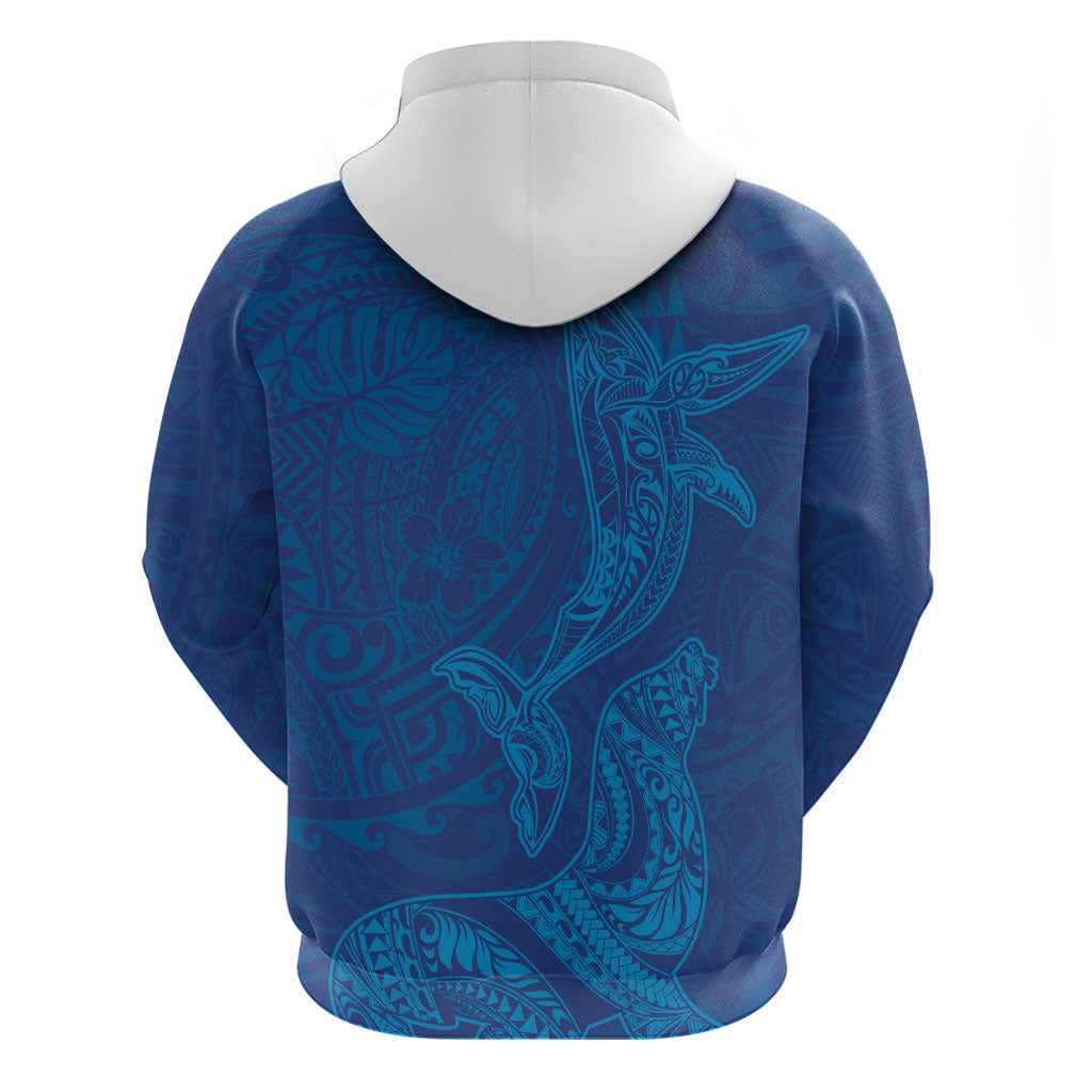 Hawaiian Monk Seal and Whale Zip Hoodie Kakau Tribal Pattern Blue Color LT03 - Polynesian Pride