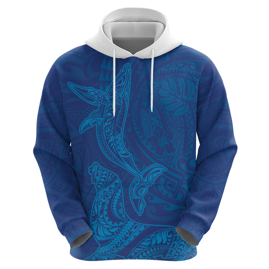 Hawaiian Monk Seal and Whale Zip Hoodie Kakau Tribal Pattern Blue Color LT03 - Polynesian Pride