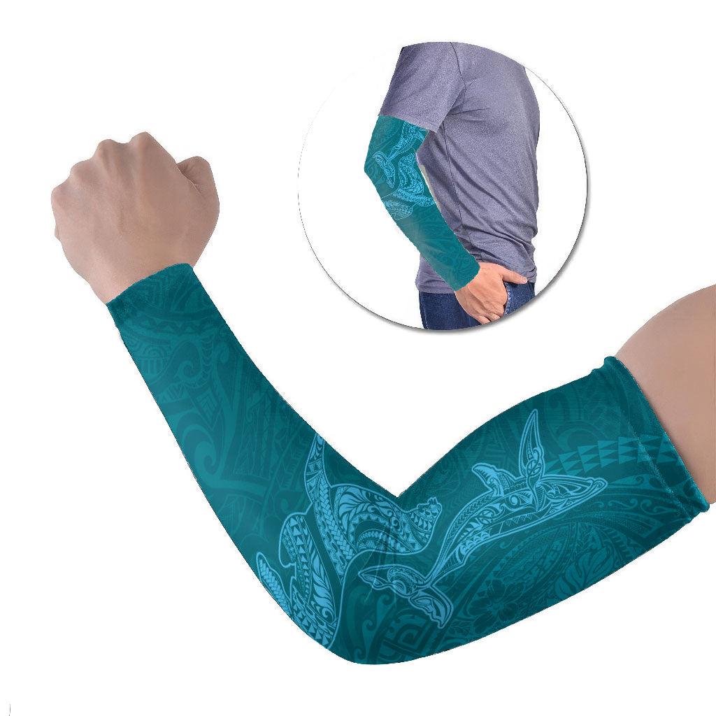 Hawaiian Monk Seal and Whale Arm Sleeves Kakau Tribal Pattern Teal Color