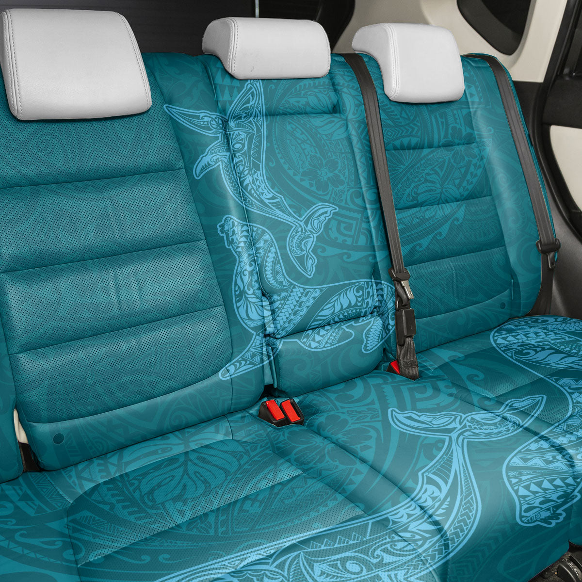 Hawaiian Monk Seal and Whale Back Car Seat Cover Kakau Tribal Pattern Teal Color LT03 - Polynesian Pride