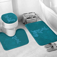 Hawaiian Monk Seal and Whale Bathroom Set Kakau Tribal Pattern Teal Color LT03 Mat Set Only (3 pcs) One Size Teal - Polynesian Pride