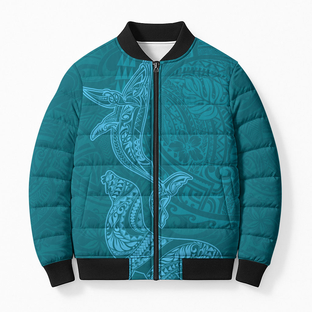 Hawaiian Monk Seal and Whale Bomber Puffer Jacket Kakau Tribal Pattern Teal Color LT03 Unisex Teal - Polynesian Pride
