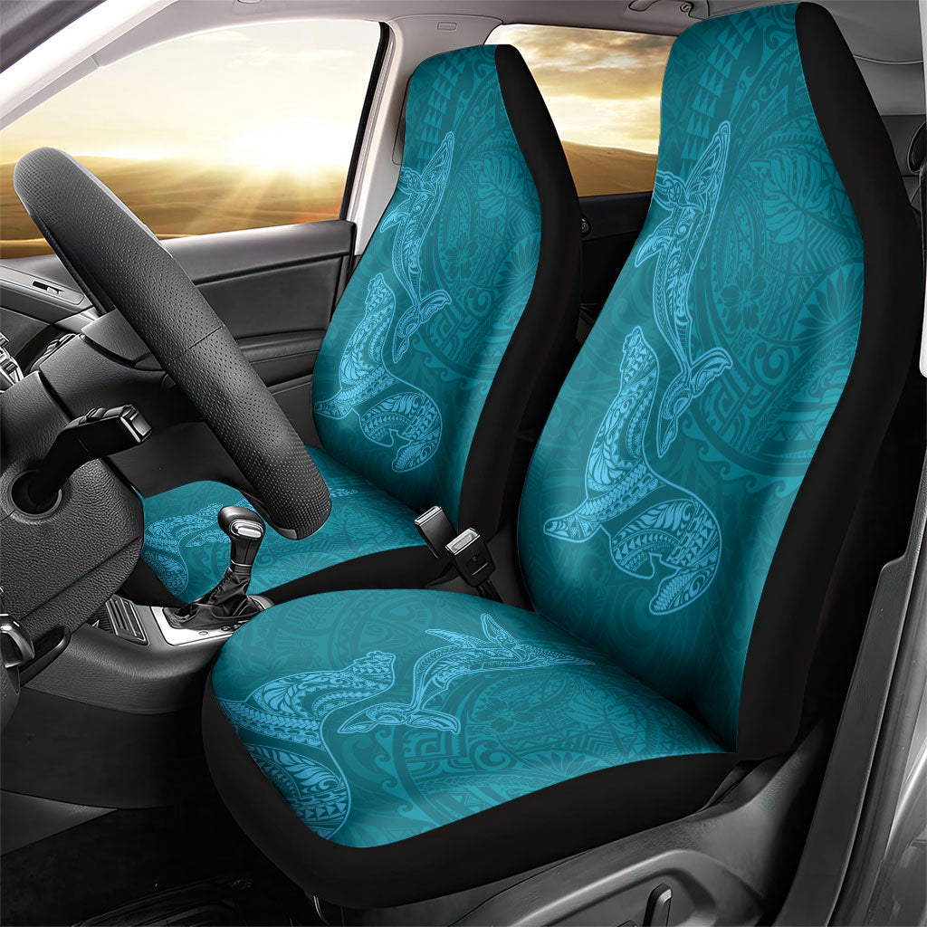 Hawaiian Monk Seal and Whale Car Seat Cover Kakau Tribal Pattern Teal Color LT03 - Polynesian Pride